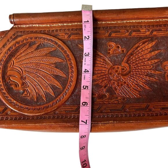 Vintage Abtik Hand-tooled Mayan Print Leather Clutch - Picture 13 of 16